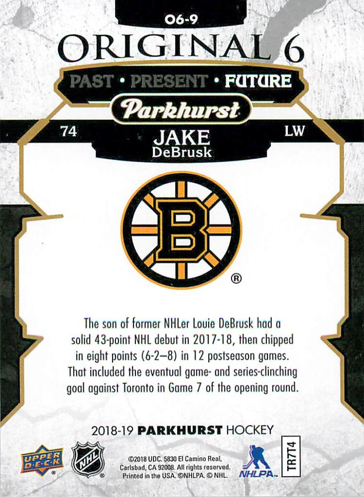 2018-19 UD Parkhurst - Jake DeBrusk - Original 6 #O6-9