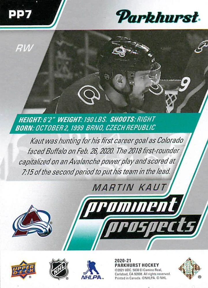 2020-21 UD Parkhurst - Martin Kaut - Prominent Prospect #PP7