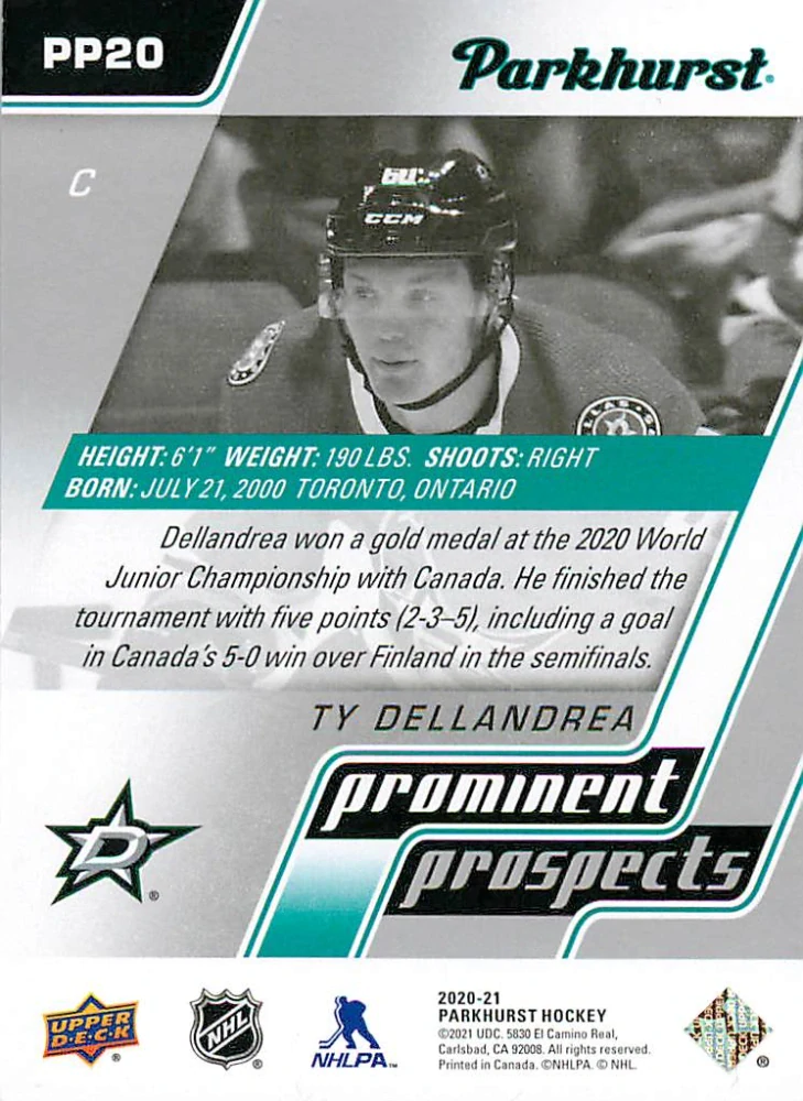 2020-21 UD Parkhurst - Ty Dellandrea - Prominent Prospect #PP20
