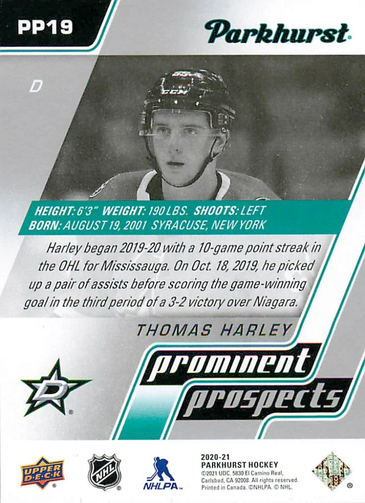 2020-21 UD Parkhurst - Thomas Harley - Prominent Prospect #PP19