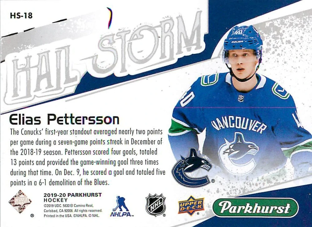 2019-20 UD Parkhurst - Elias Pettersson - Hail Storm #HS-18
