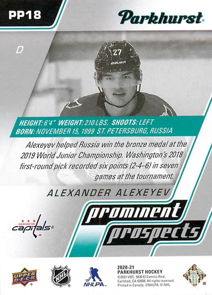 2020-21 UD Parkhurst - Alexander Alexeyev - Prominent Prospect #PP18