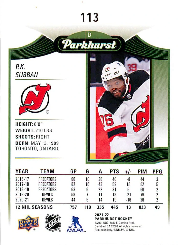 2021-22 UD Parkhurst - P.K. Subban - Retail Gold #113