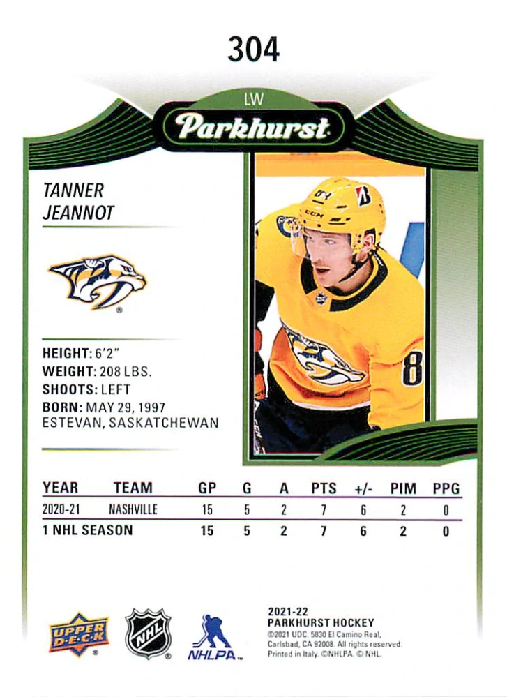 2021-22 UD Parkhurst - Tanner Jeannot - Rookie #304