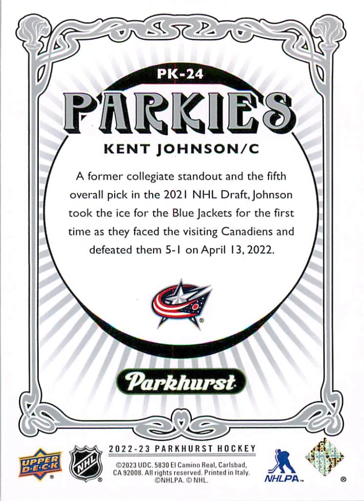 2022-23 UD Parkhurst - Kent Johnson - Parkies #PK-24