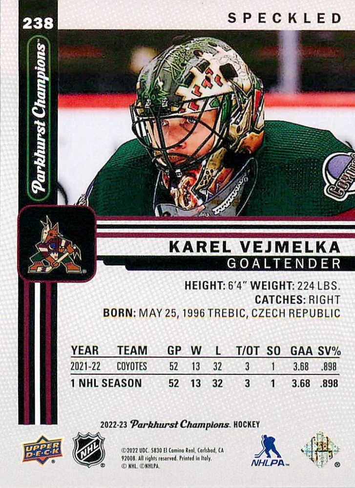 2022-23 UD Parkhurst Champions - Karel Vejmelka - Speckled #238