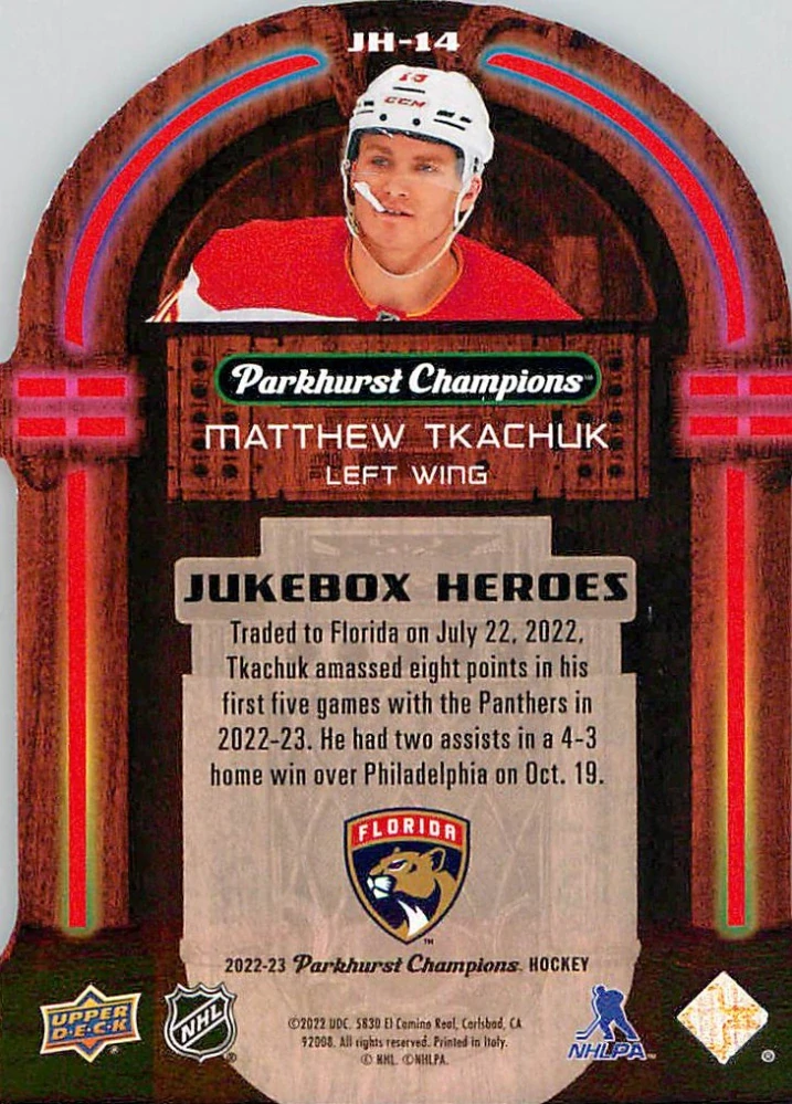 2022-23 UD Parkhurst Champions - Matthew Tkachuk - Jukebox Heroes #JH-14