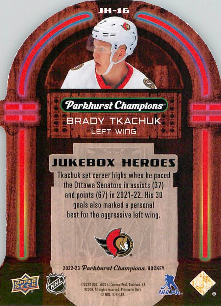2022-23 UD Parkhurst Champions - Brady Tkachuk - Jukebox Heroes #JH-16