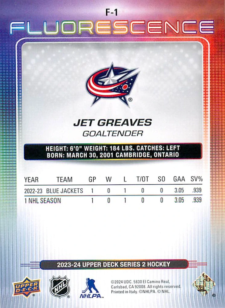 2023-24 UD Series 2 - Jet Greaves - Fluorescence Red #F-1