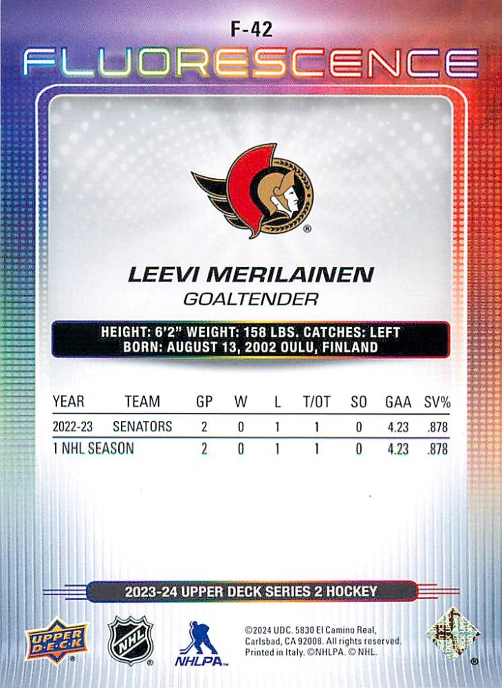 2023-24 UD Series 2 - Leevi Merilainen - Fluorescence Red #F-42