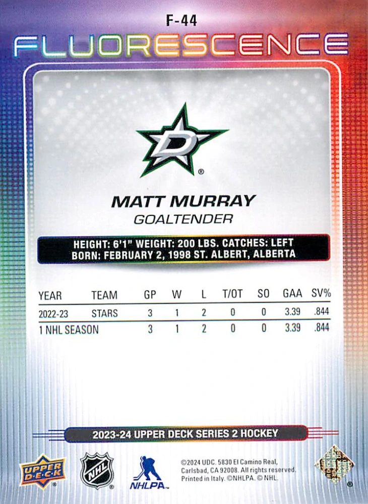 2023-24 UD Series 2 - Matt Murray - Fluorescence Red #F-44