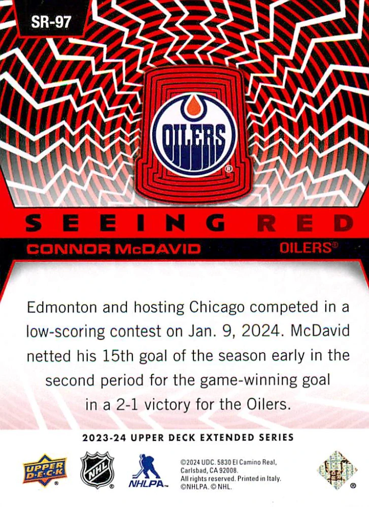 2023-24 UD Extended Series - Connor McDavid - Seeing Red #SR-97