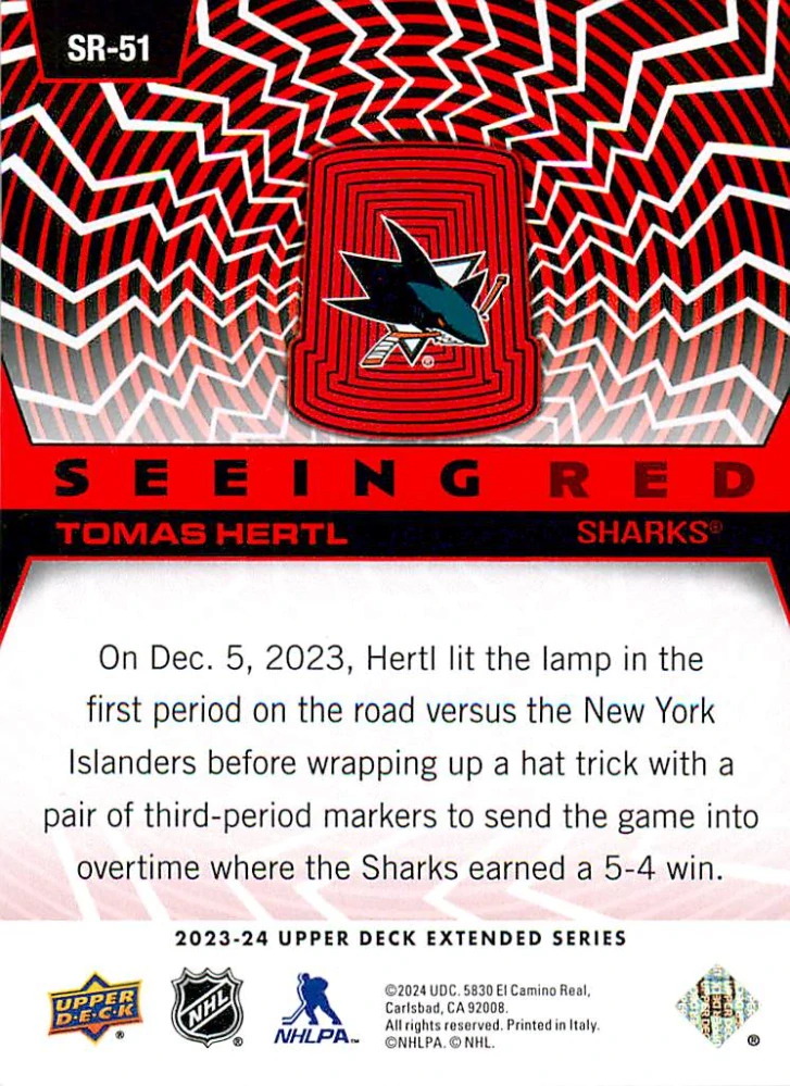 2023-24 UD Extended Series - Tomáš Hertl - Seeing Red #SR-51