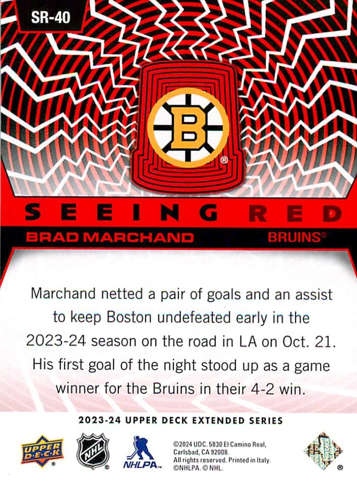 2023-24 UD Extended Series - Brad Marchand - Seeing Red #SR-40