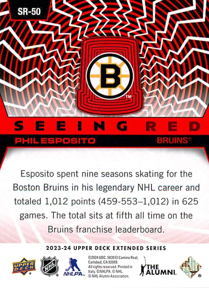 2023-24 UD Extended Series - Phil Esposito - Seeing Red #SR-50