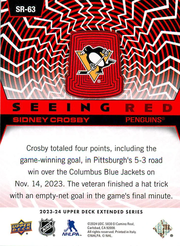 2023-24 UD Extended Series - Sidney Crosby - Seeing Red #SR-63