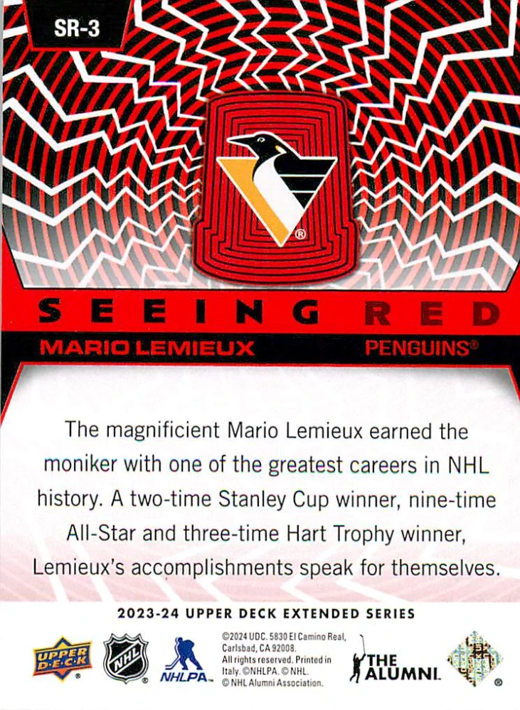 2023-24 UD Extended Series - Mario Lemieux - Seeing Red #SR-3