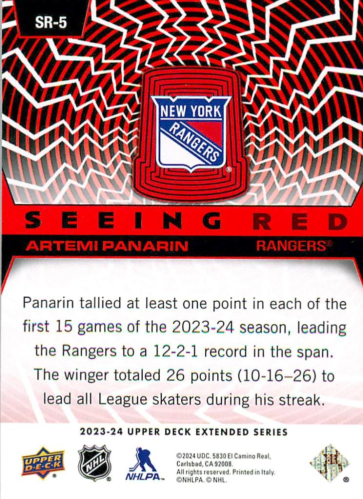 2023-24 UD Extended Series - Artemi Panarin - Seeing Red #SR-5