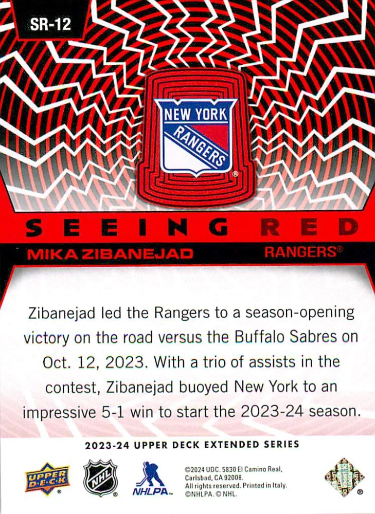 2023-24 UD Extended Series - Mika Zibanejad - Seeing Red #SR-12