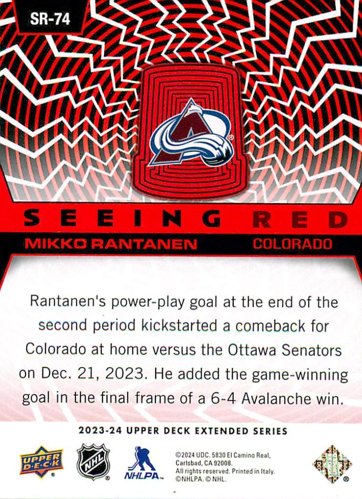 2023-24 UD Extended Series - Mikko Rantanen - Seeing Red #SR-74