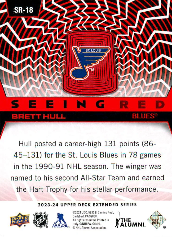 2023-24 UD Extended Series - Brett Hull - Seeing Red #SR-18