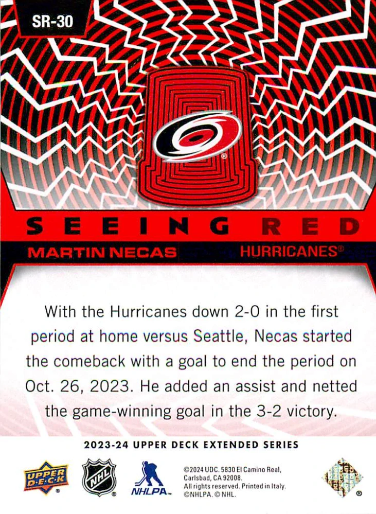 2023-24 UD Extended Series - Martin Nečas - Seeing Red #SR-30