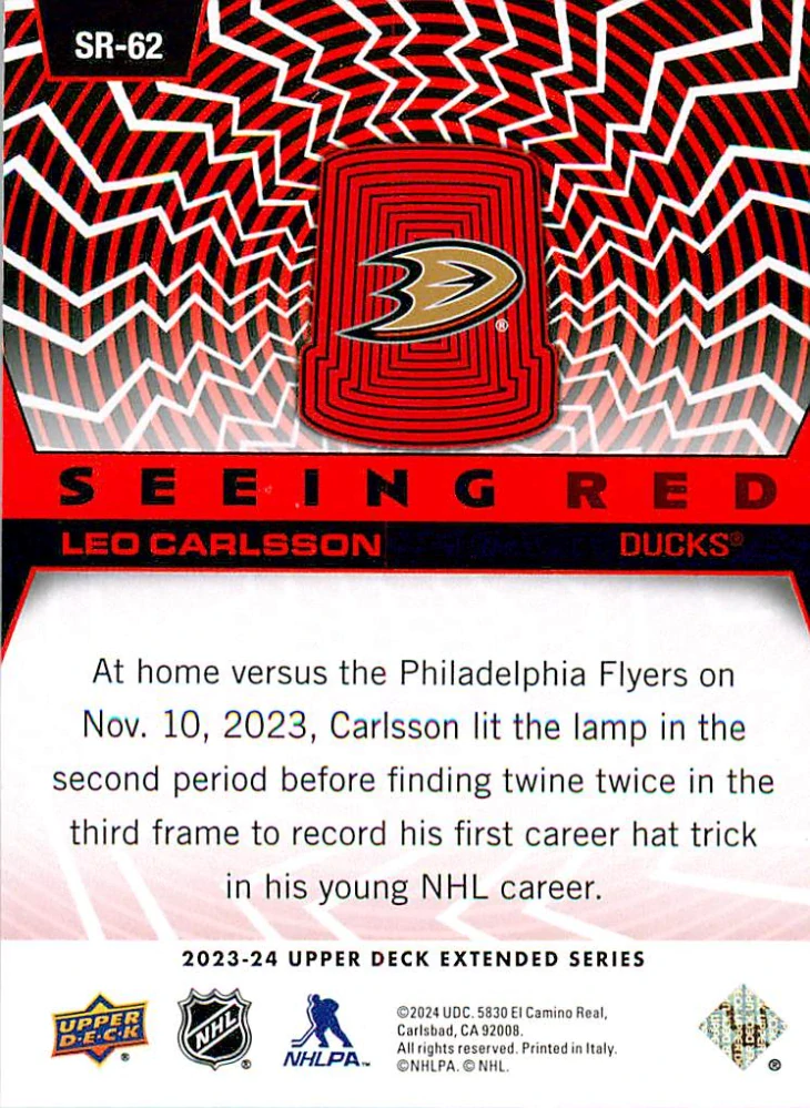 2023-24 UD Extended Series - Leo Carlsson - Seeing Red #SR-62