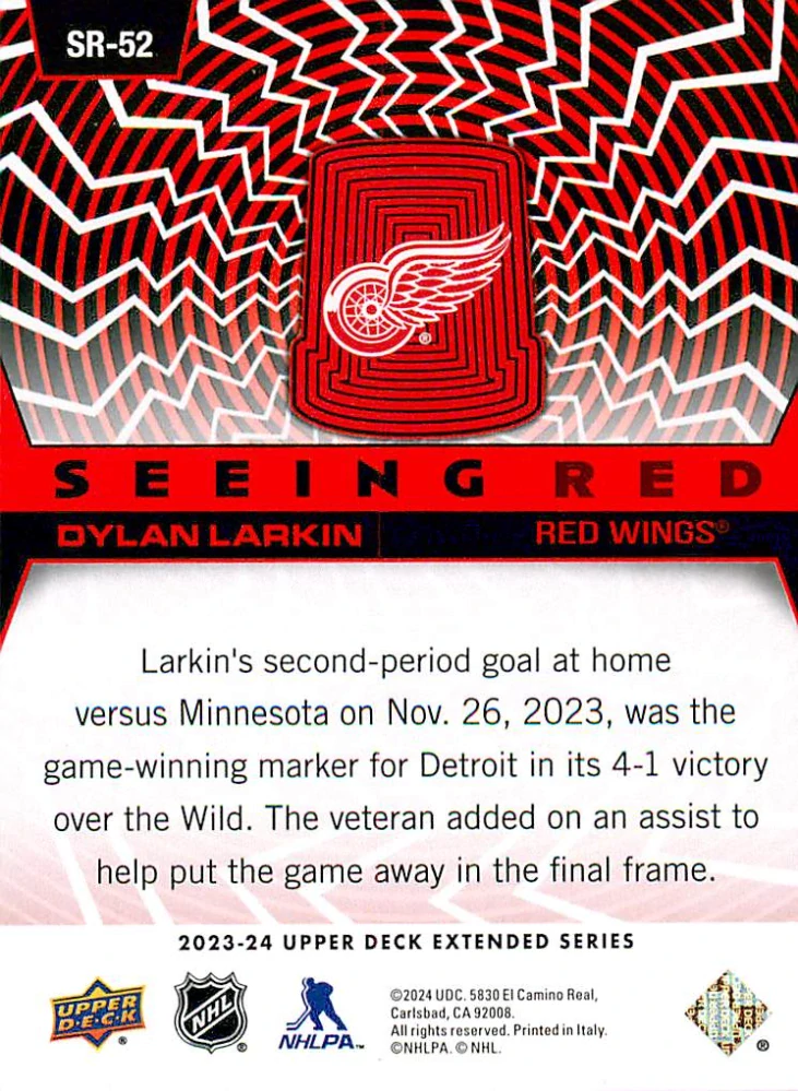 2023-24 UD Extended Series - Dylan Larkin - Seeing Red #SR-52
