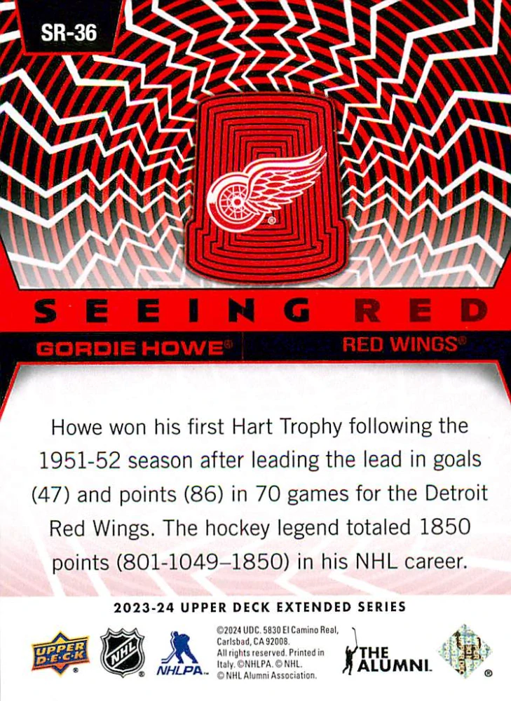 2023-24 UD Extended Series - Gordie Howe - Seeing Red #SR-52