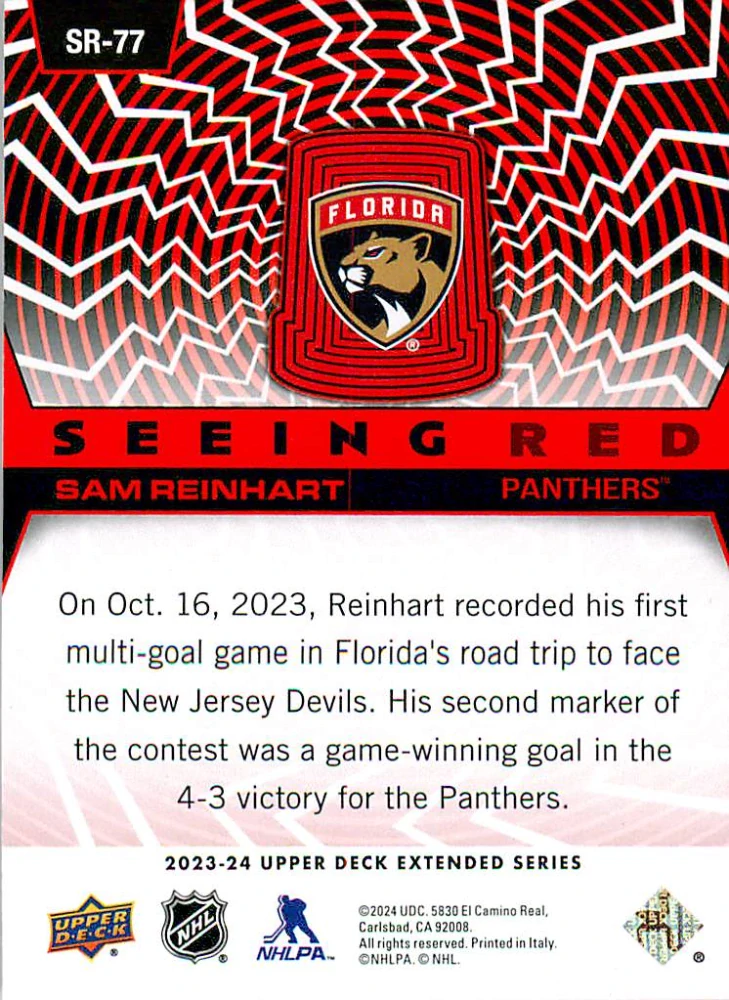 2023-24 UD Extended Series - Sam Reinhart - Seeing Red #SR-77