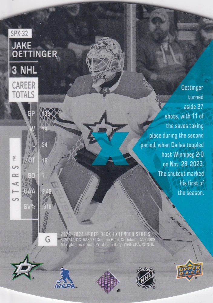 2023-24 UD Extended Series - Jake Oettinger - 1997-98 SPx Holoview Retro #SPX-32