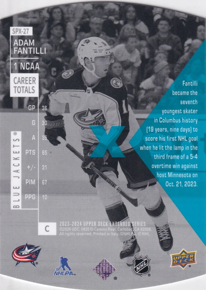 2023-24 UD Extended Series - Adam Fantilli - 1997-98 SPx Holoview Retro #SPX-27