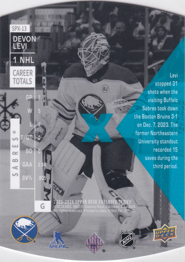 2023-24 UD Extended Series - Devon Levi - 1997-98 SPx Holoview Retro #SPX-13