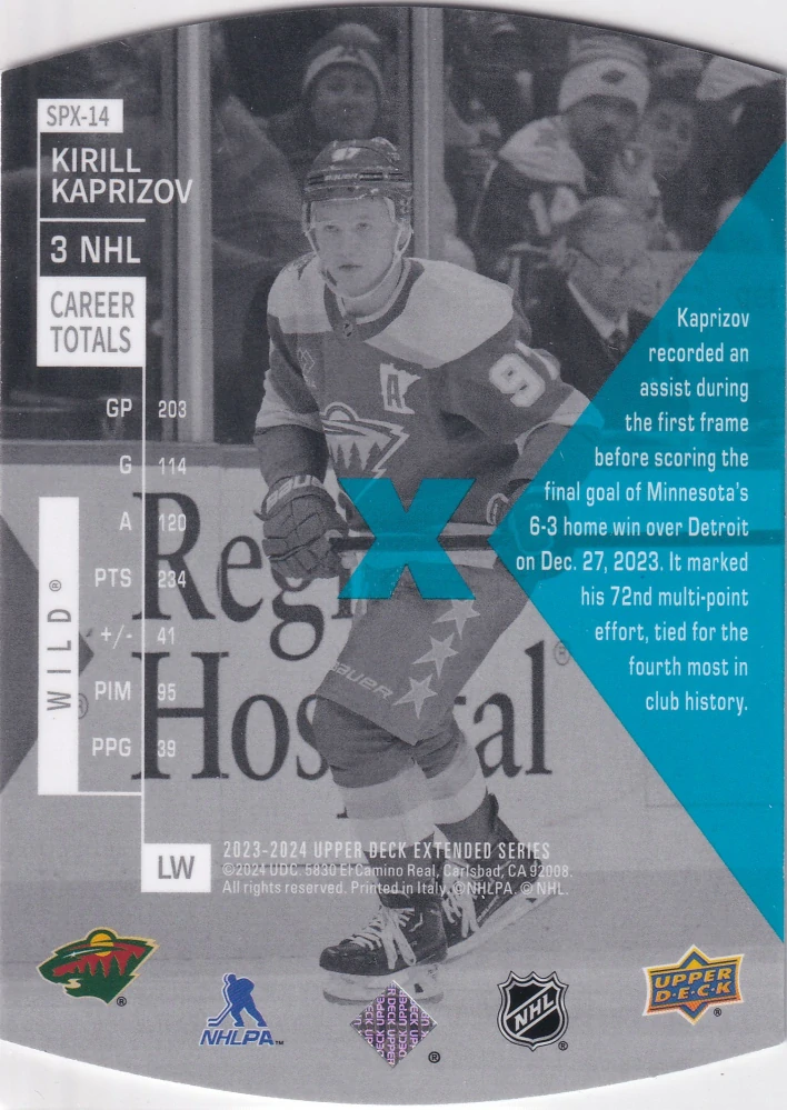 2023-24 UD Extended Series - Kirill Kaprizov - 1997-98 SPx Holoview Retro #SPX-14