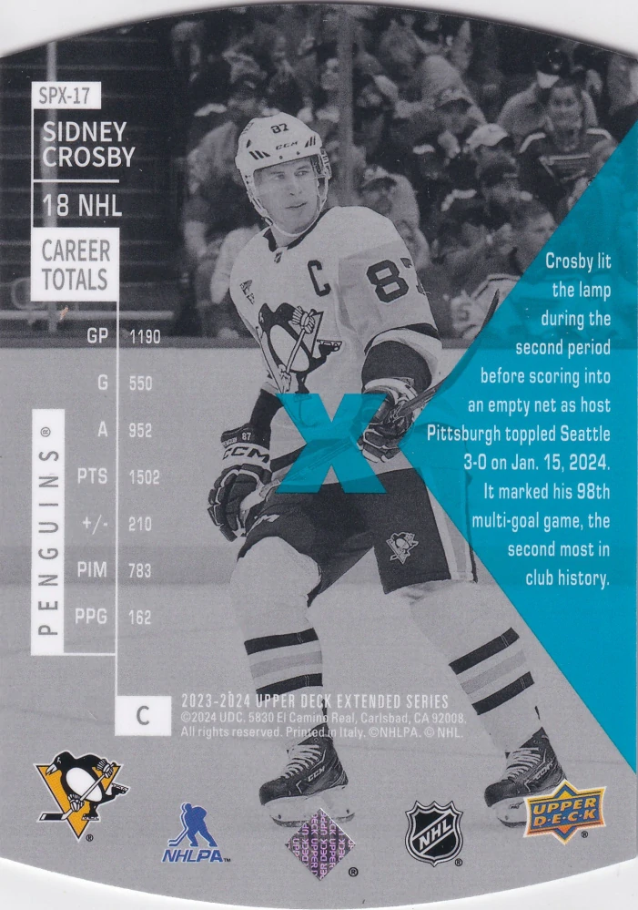 2023-24 UD Extended Series - Sidney Crosby - 1997-98 SPx Holoview Retro #SPX-17