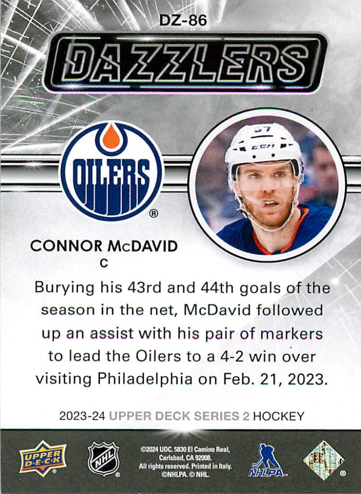 2023-24 UD Series 2 - Connor McDavid - Dazzlers Blue #DZ-86
