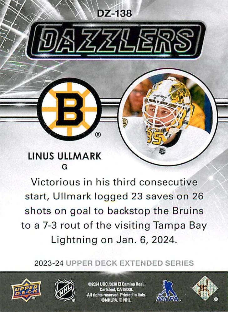 2023-24 UD Extended Series - Linus Ullmark - Dazzlers Blue #DZ-138