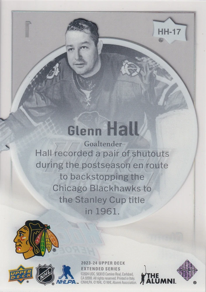 2023-24 UD Extended Series - Glenn Hall - Hockey Heroes #HH-17