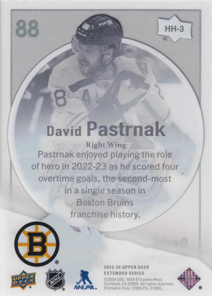 2023-24 UD Extended Series - David Pastrňák - Hockey Heroes #HH-3