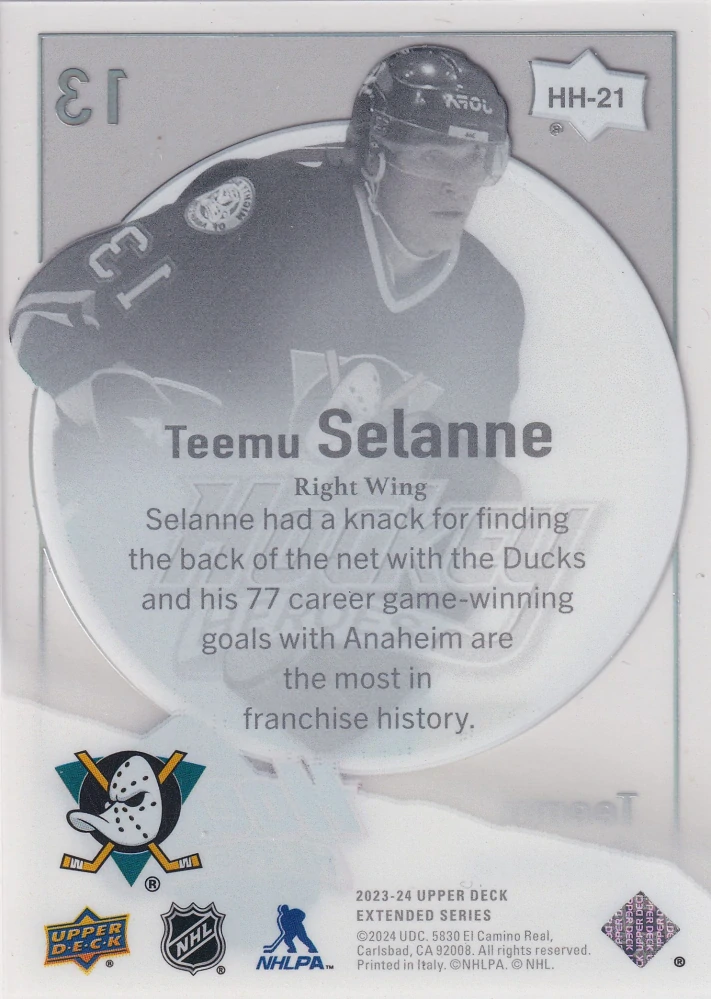 2023-24 UD Extended Series - Teemu Selanne - Hockey Heroes #HH-21
