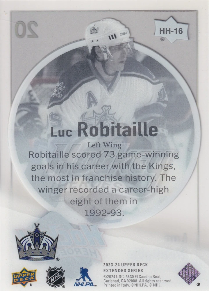 2023-24 UD Extended Series - Luc Robitaille - Hockey Heroes #HH-16
