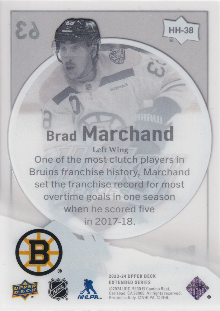 2023-24 UD Extended Series - Brad Marchand - Hockey Heroes #HH-38