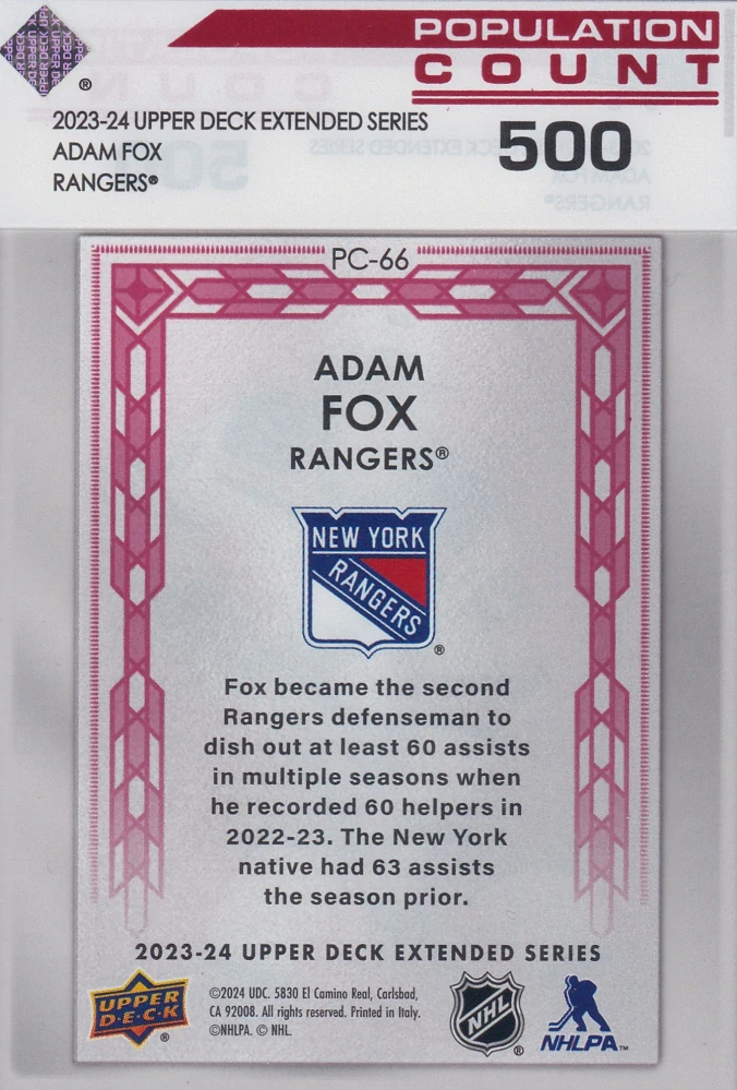 2023-24 UD Extended Series - Adam Fox - Population Count 500 #PC-66