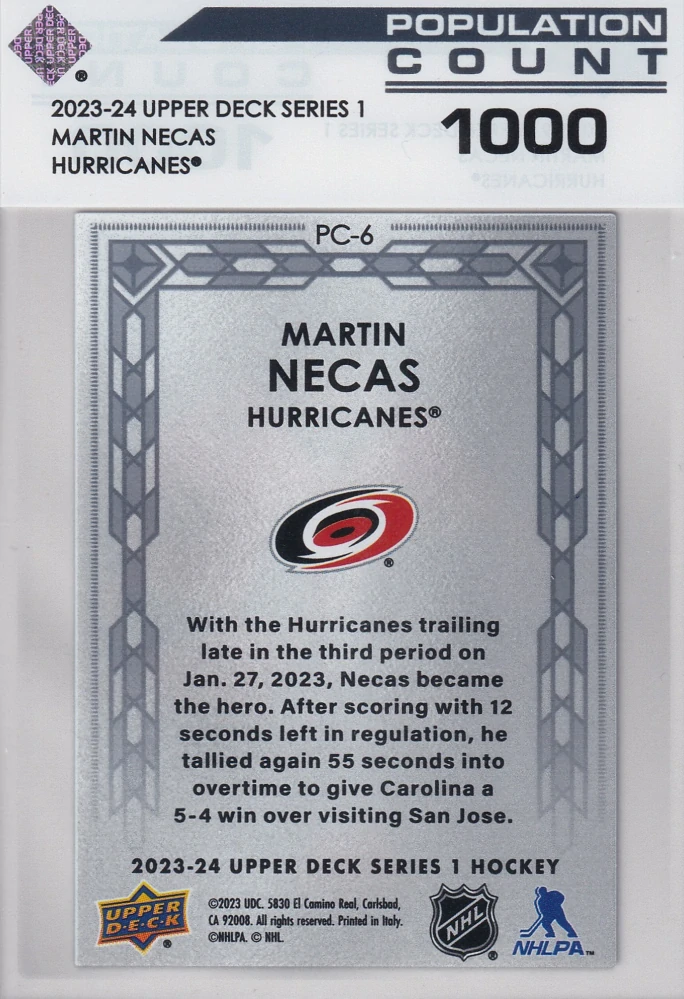 2023-24 UD Series 1 - Martin Nečas - Population Count 1000 #PC-6