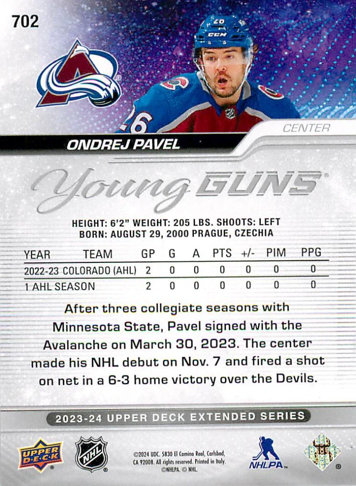 2023-24 UD Extended Series - Ondřej Pavel - Young Guns #702