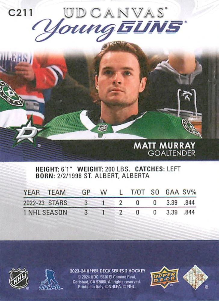 2023-24 UD Series 2 - Matt Murray - Young Guns Canvas #C211