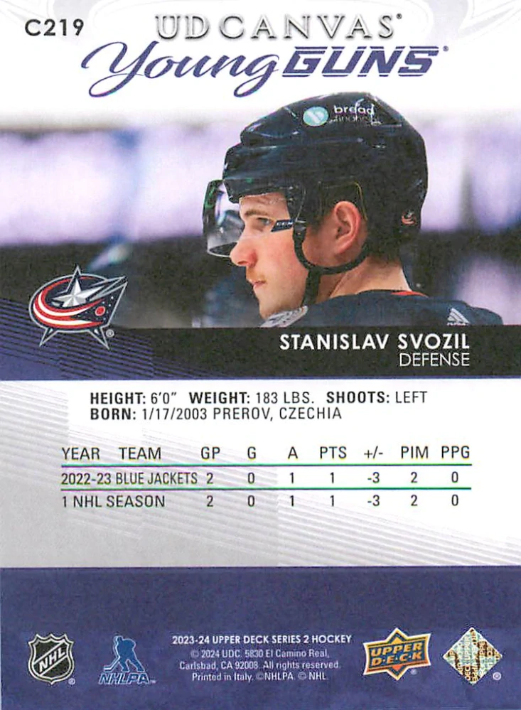2023-24 UD Series 2 - Stanislav Svozil - Young Guns Canvas #C219