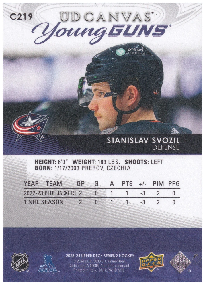 2023-24 UD Series 2 - Stanislav Svozil - Young Guns Canvas #C219