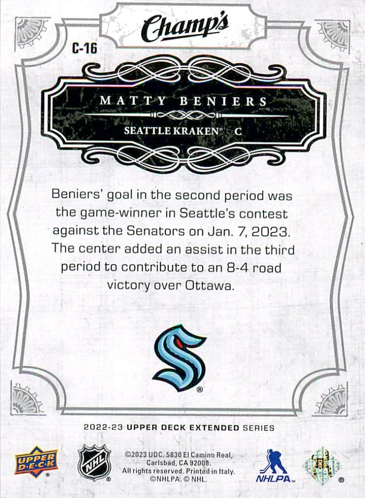 2022-23 UD Extended Series - Matty Beniers - Champ's Rookies #C-16