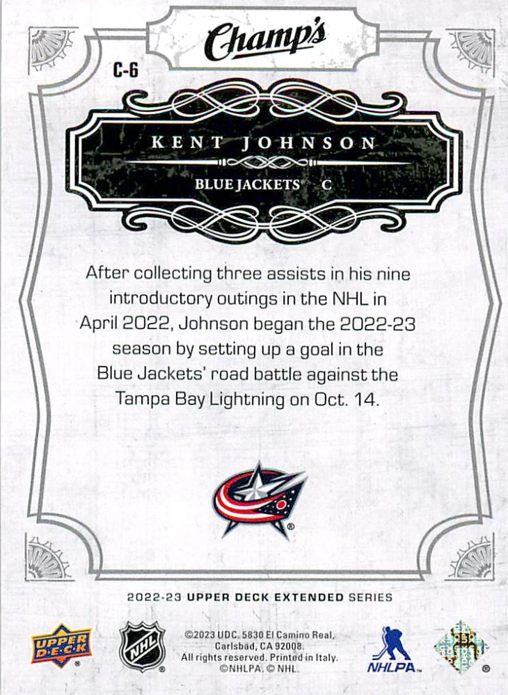 2022-23 UD Extended Series - Kent Johnson - Champ's Rookies #C-6